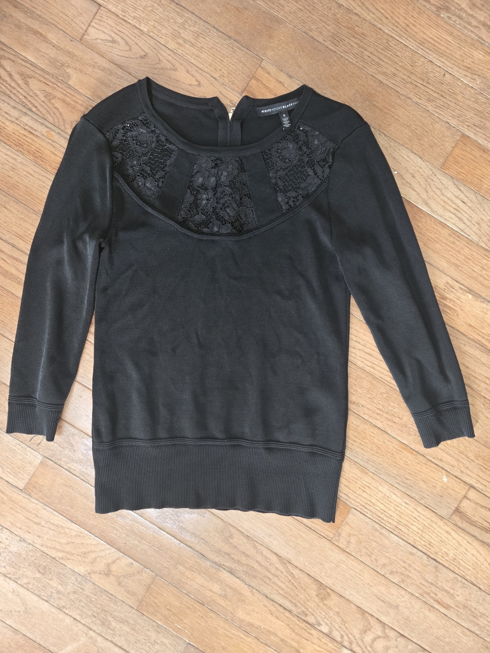 White House Black Market Black Lace Yoke Pullover Sweatshirt